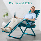 Best Choice Products Adjustable Zero Gravity Chair, Monochromatic Color Folding Patio Recliner W/Side Tray, Headrest - Peacock