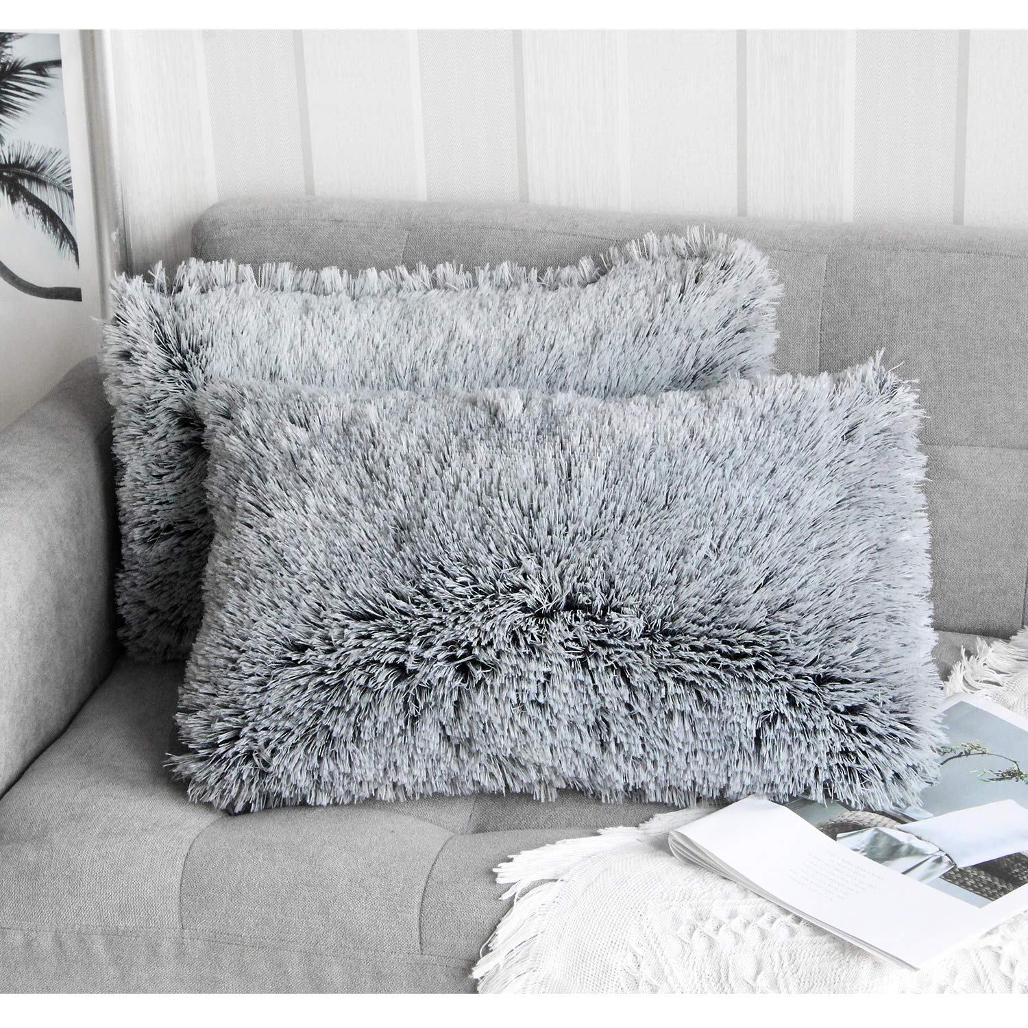 Uhomy Home Decorative Luxury Series Super Soft Style Artificial Fur Throw Pillow Case Cushion Cover For Sofa/Bed/Living Room Bla
