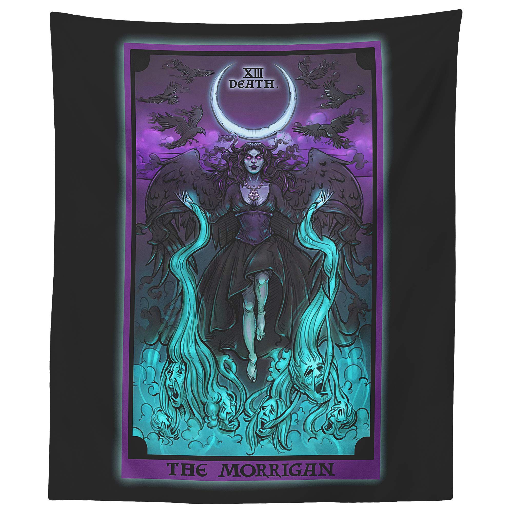 The Morrigan Death Tarot Card Tapestry - Pagan Gothic Witch Wall Hanging Home Decor (60 x 50)