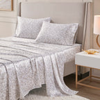 Madison Park Essentials Satin Sheet Set Luxury And Silky With Natural Sheen, Elastic 14' Pocket Fits Up To 16' Mattress, All Around Elastic - Year-Round Bedding, Twin Taupe Leopard 3 Piece