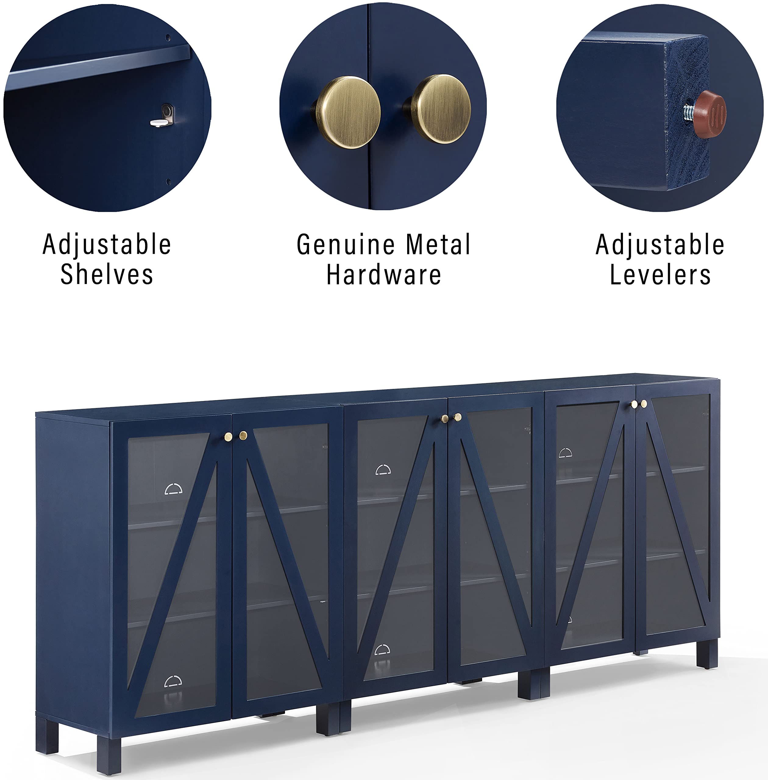 Crosley Furniture Cassai 3-Piece Entertainment Center Tv Stand, Media Console, Vinyl Record Storage, Navy