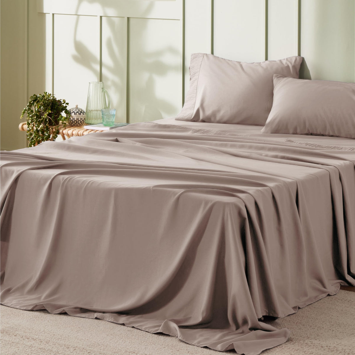Bedsure King Size Sheets - Soft Sheets For King Size Bed, 4 Pieces Hotel Luxury Khaki King Sheets, Easy Care Polyester Microfibe