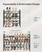 Songmics Expandable Shoe Rack, 3 Tier Shoe Rack Shelf, Adjustable Shoe Organizer Storage For 20 Pairs Of Shoes, Metal Free Standing Shoe Racks For Closet, Front Door Entryway, Easy Assembly, Ink Black