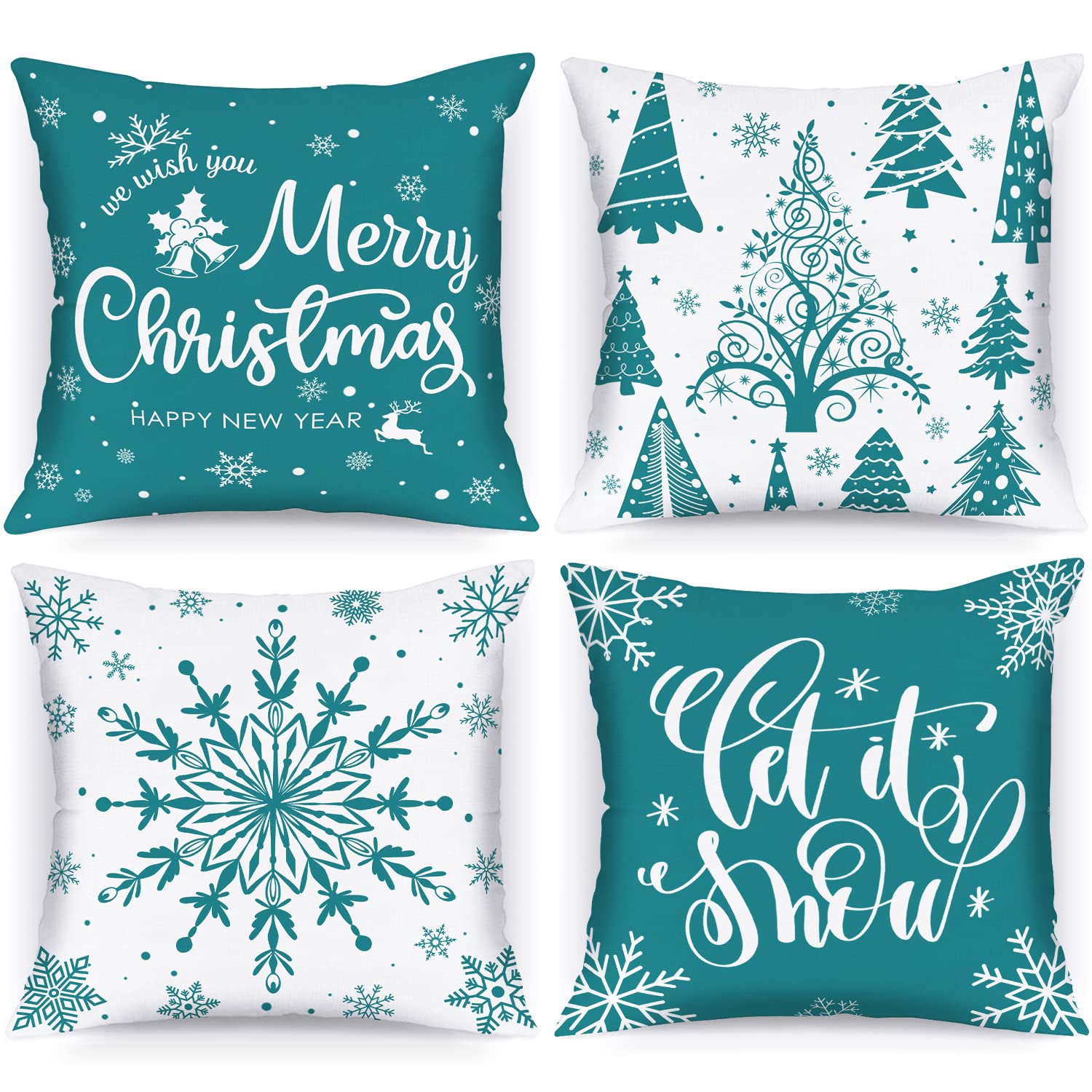 Lanpn Christmas Throw Pillow Covers 18X18 Set Of 4, Merry Christmas Winter Xmas Snowflake Decorative Holiday Cushion Pillow Case