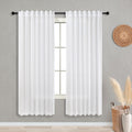 KOUFALL White Sheer Curtains 63 Inch Length for Bedroom 2 Panels Rod Pocket Back Tab Linen Semi Privacy Textured Drapes for Livi