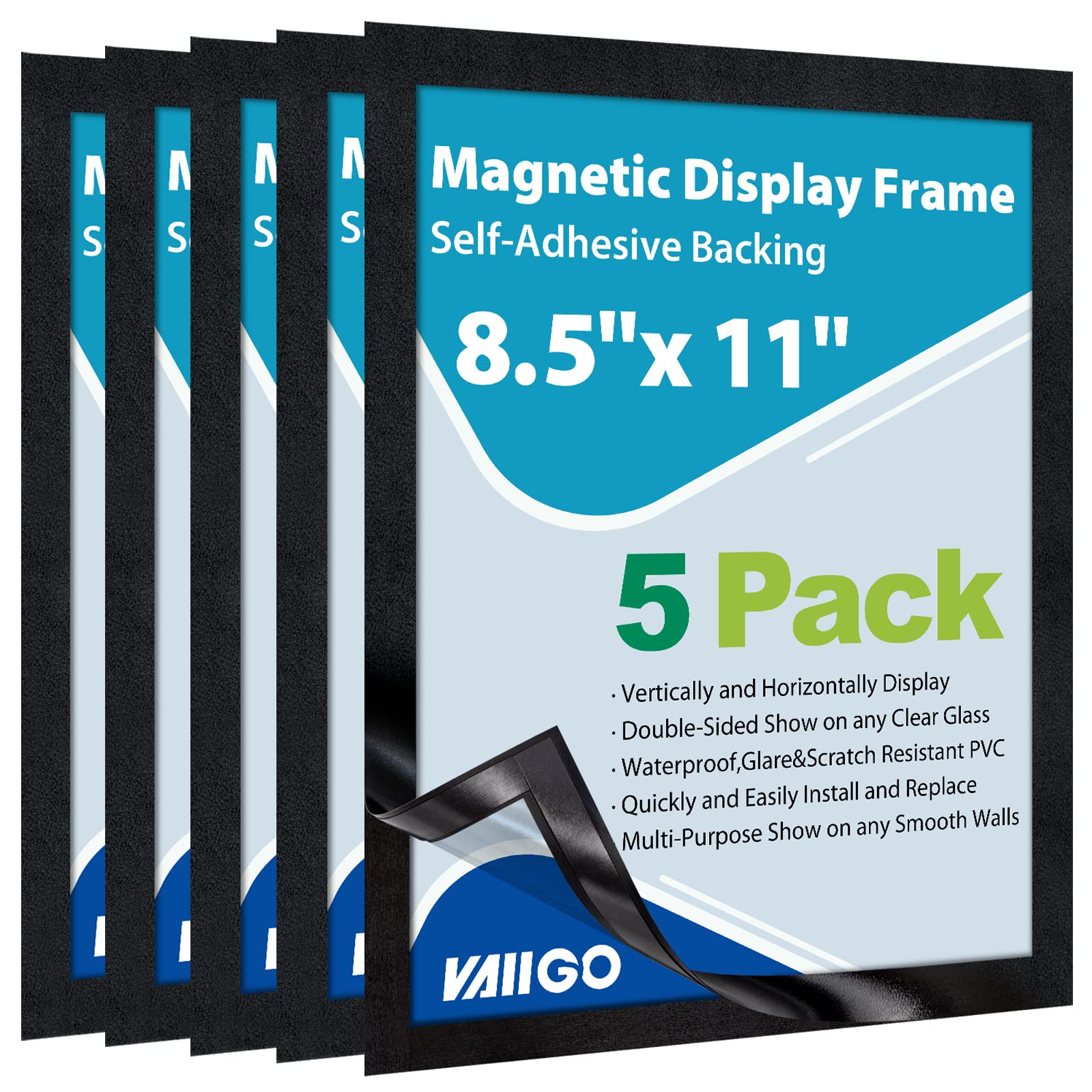Vaiigo 8.5'X 11' Self Adhesive Magnetic Sign Holder, Double Sided Window Magnetic Display Frame With Clear Pvc And Strong Magn