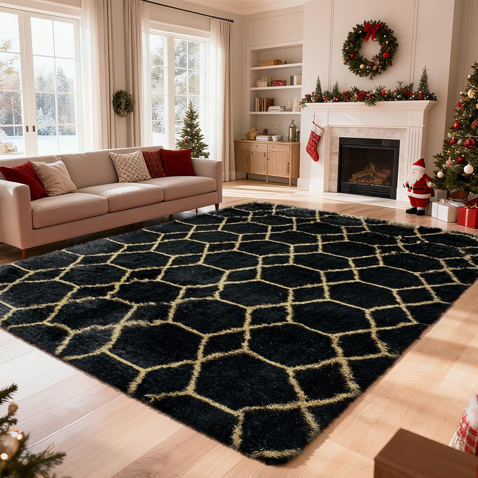 8x10 Fluffy Area Rugs for Living Room,Shag Area Rug for Bedroom,Geometric Soft Fuzzy Rug Non-Shedding Indoor Plush Carpet for Ki