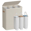 SONGMICS Laundry Basket, 50.2 Gal. Laundry Hamper, 3 Compartments, Easy Assembly, with Lid and Handles, Removable Liners, 25.2 x