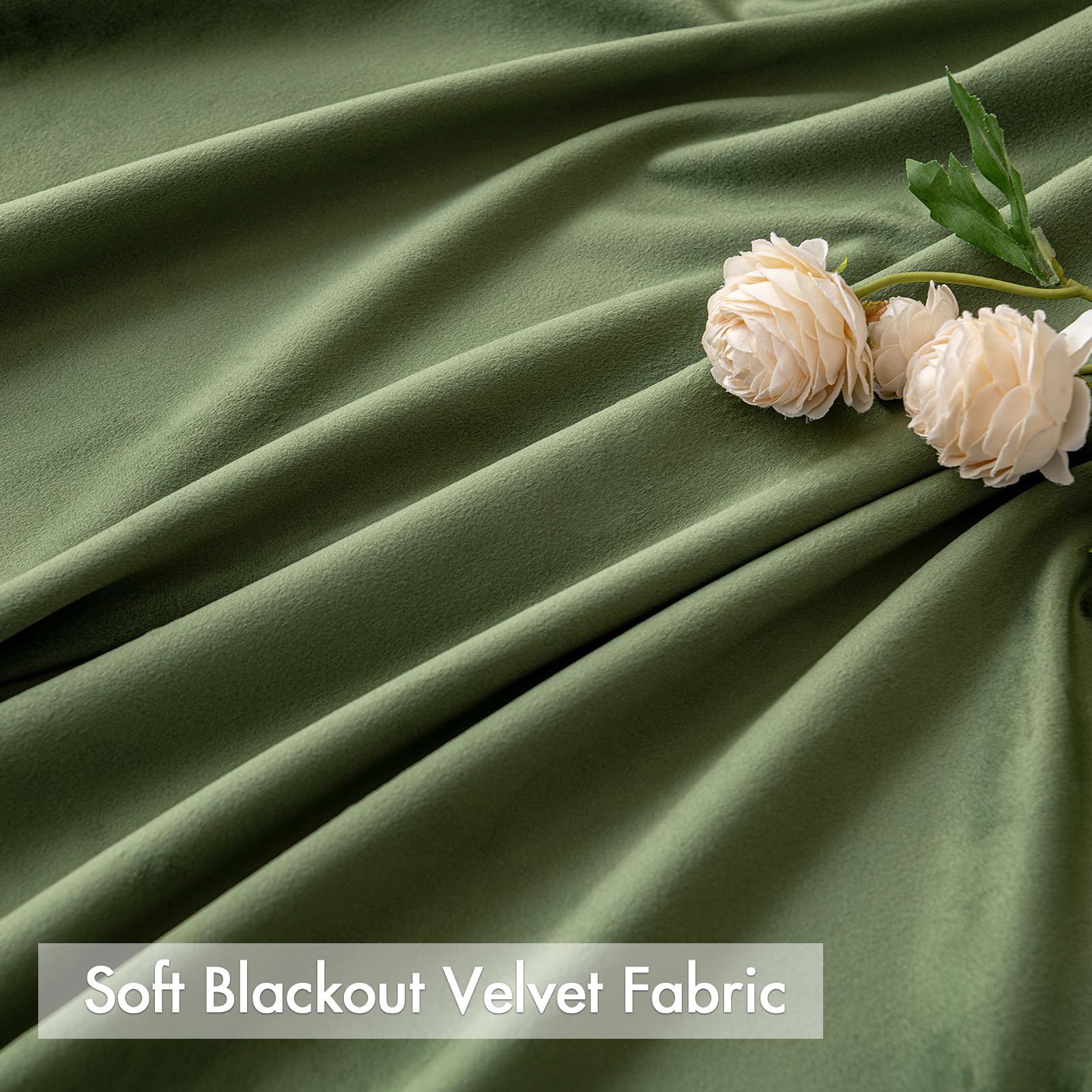 Miulee Olive Green Pom Pom Velvet Curtains For Bedroom/Living Room Darkening Thermal Insulating 84 Inches Long Blackout Curtains