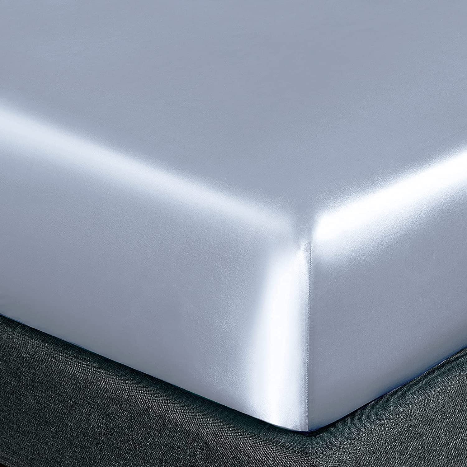 Homiest Baby Blue Satin Fitted Sheet Queen Size Fitted Bed Sheet, Deep Pocket Fitted Sheet Only, Luxury & Ultra Soft Bedding Fitted Sheet Single Bottom Bed Sheets Sold Separately