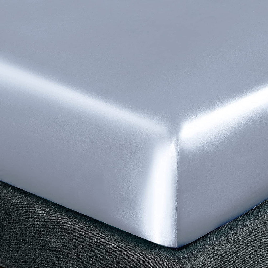 Homiest Baby Blue Satin Fitted Sheet Queen Size Fitted Bed Sheet, Deep Pocket Fitted Sheet Only, Luxury & Ultra Soft Bedding Fitted Sheet Single Bottom Bed Sheets Sold Separately