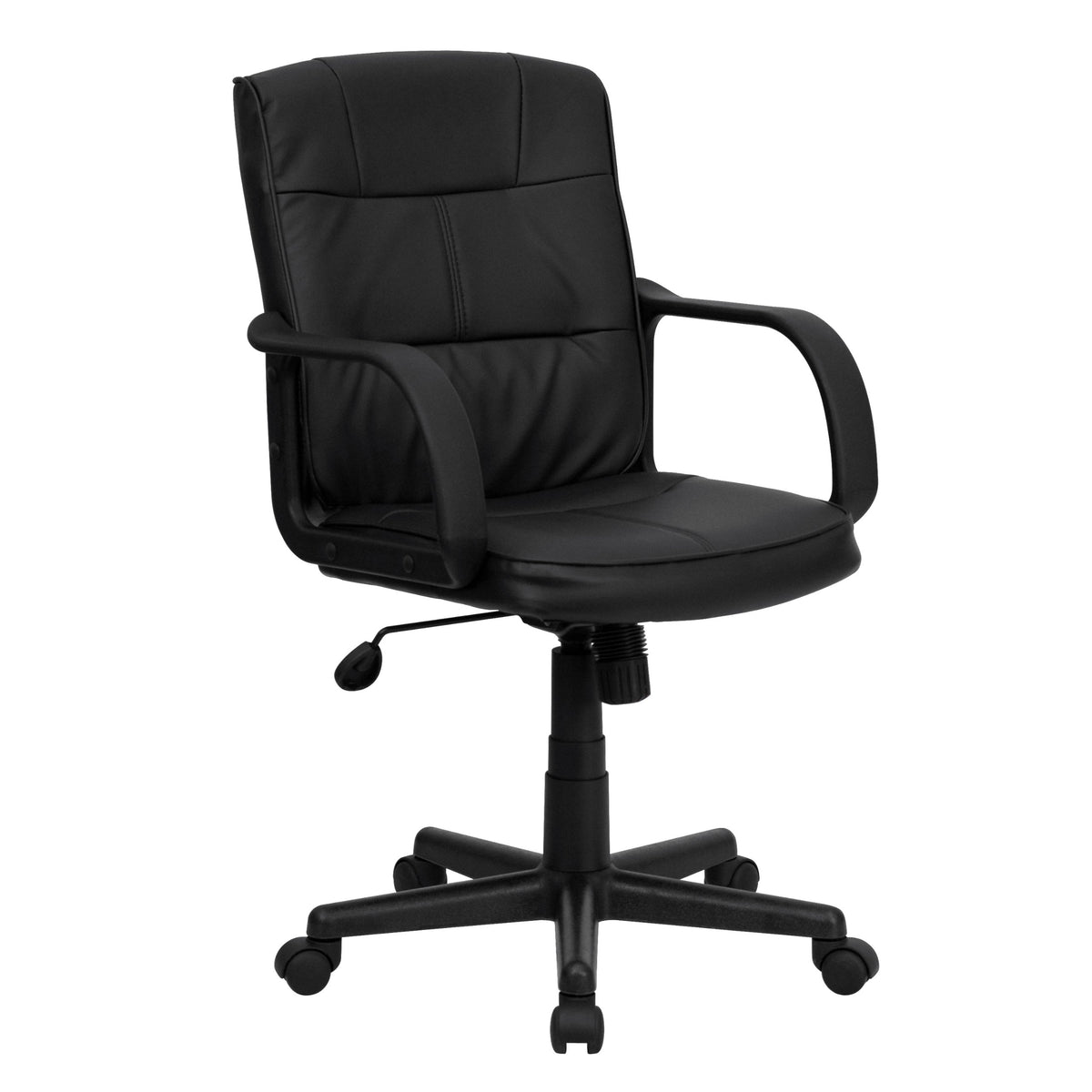 Flash Furniture Rider Mid-Back Black LeatherSoft Swivel Task Office Chair with Arms