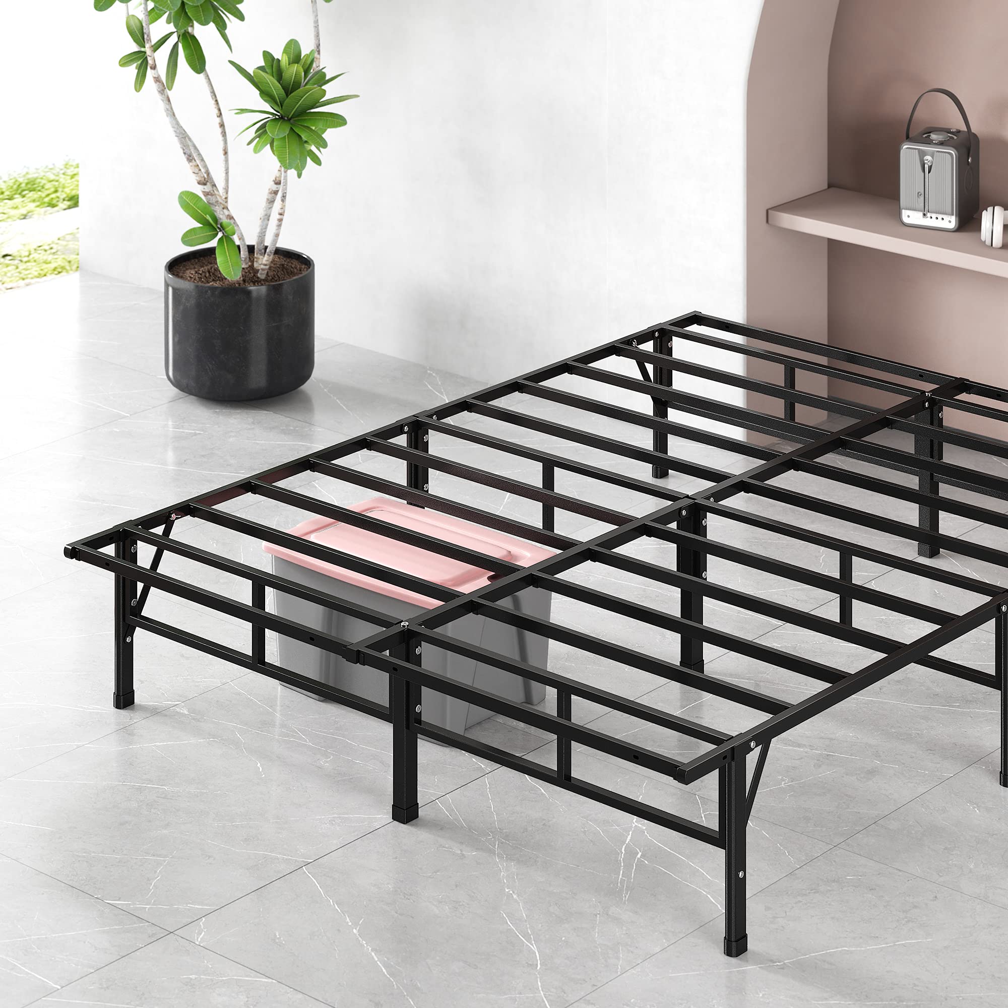 Zinus Smartbase Compack Mattress Foundation, 14 Inch Metal Bed Frame, No Box Spring Needed, Sturdy Steel Slat Support, Queen