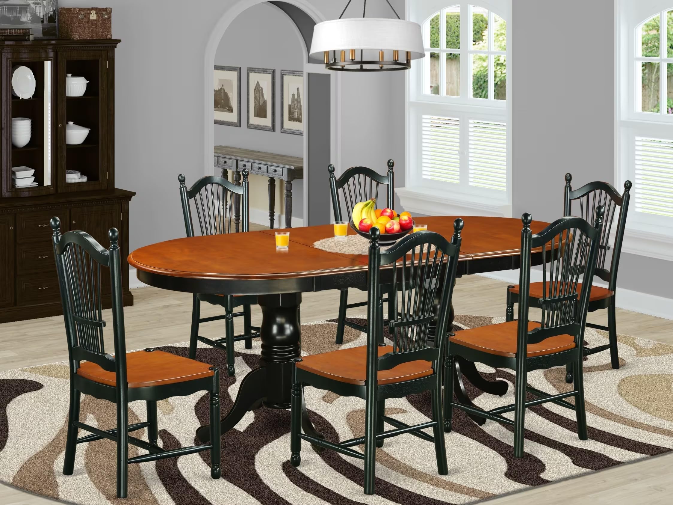 East West Furniture PLDO7-BCH-W 7 Piece Dining Room Table Set Consist of an Oval Wooden Table with Butterfly Leaf and 6 Kitchen Dining Chairs, 42x78 Inch, Black & Cherry