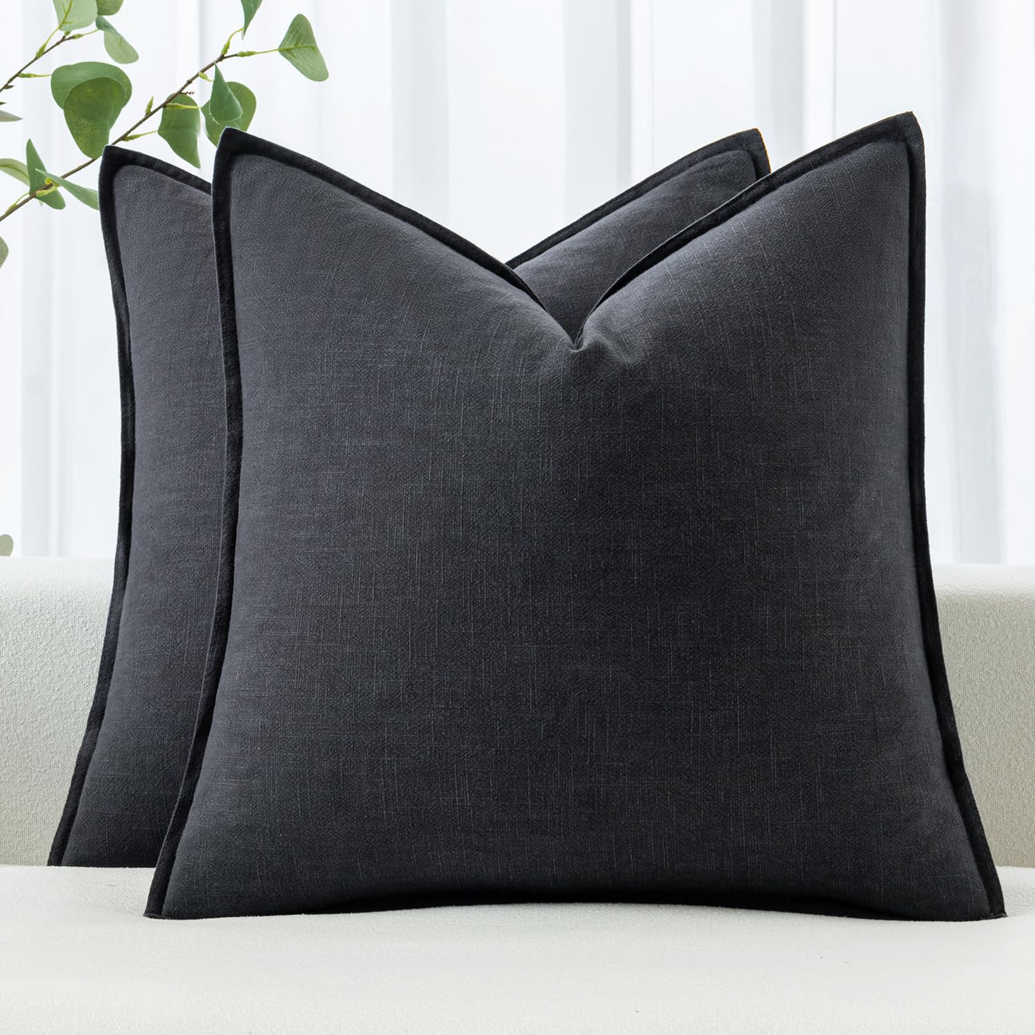 Miulee Decorative Linen Pillow Covers 20X20 Inch Dark Gray ?Boho Farmhouse? ?Neutral Couch Throw Pillows For Bed Pack Of 2 Accent Outdoor Pillowcase Modern Sofa Cushion Livingroom Home Decor
