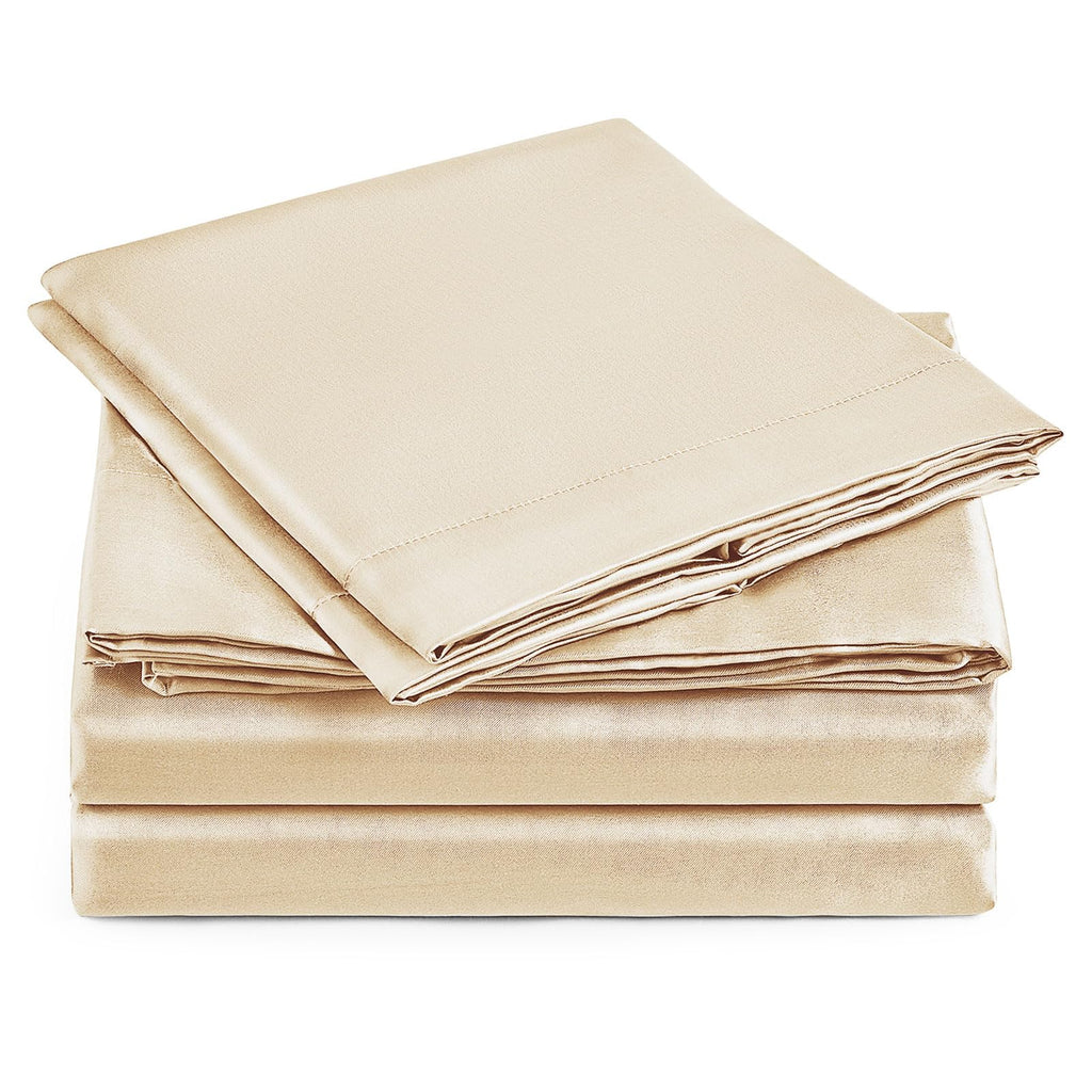 Love'S Cabin Full Size Satin Sheet Sets - 4 Piece Beige Silky Satin Sheet Set Full With Deep Pocket, Luxury Silk Feel Satin Bed Sheets Full Bedding Set (1 Flat Sheet,1 Fitted Sheet,2 Pillow Cases)