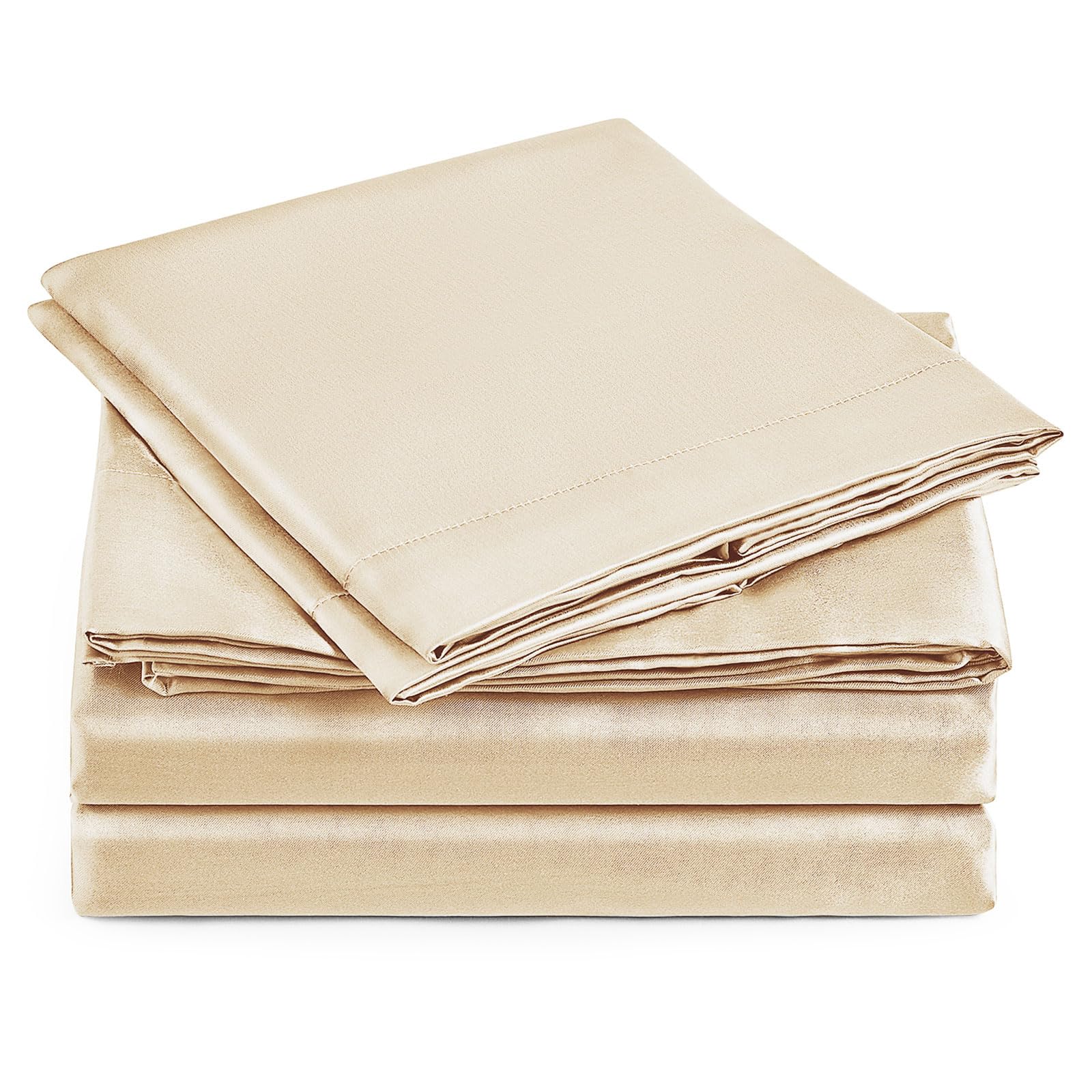 Love'S Cabin Full Size Satin Sheet Sets - 4 Piece Beige Silky Satin Sheet Set Full With Deep Pocket, Luxury Silk Feel Satin Bed Sheets Full Bedding Set (1 Flat Sheet,1 Fitted Sheet,2 Pillow Cases)