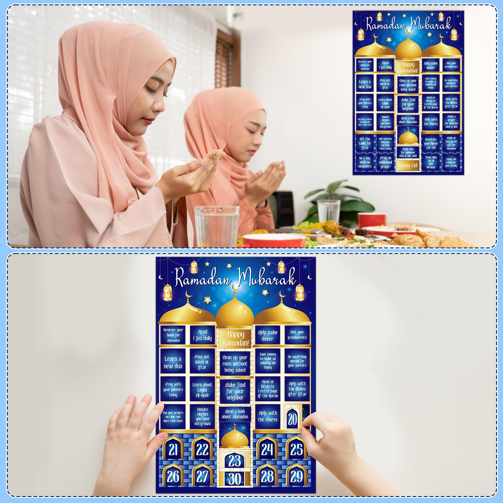 D4Dream Ramadan Calendar 2024 Eid Mubarak Window Page Calendar For Kids 30 Days Ramadan Countdown Calendar Poster Gifts Blue Ram