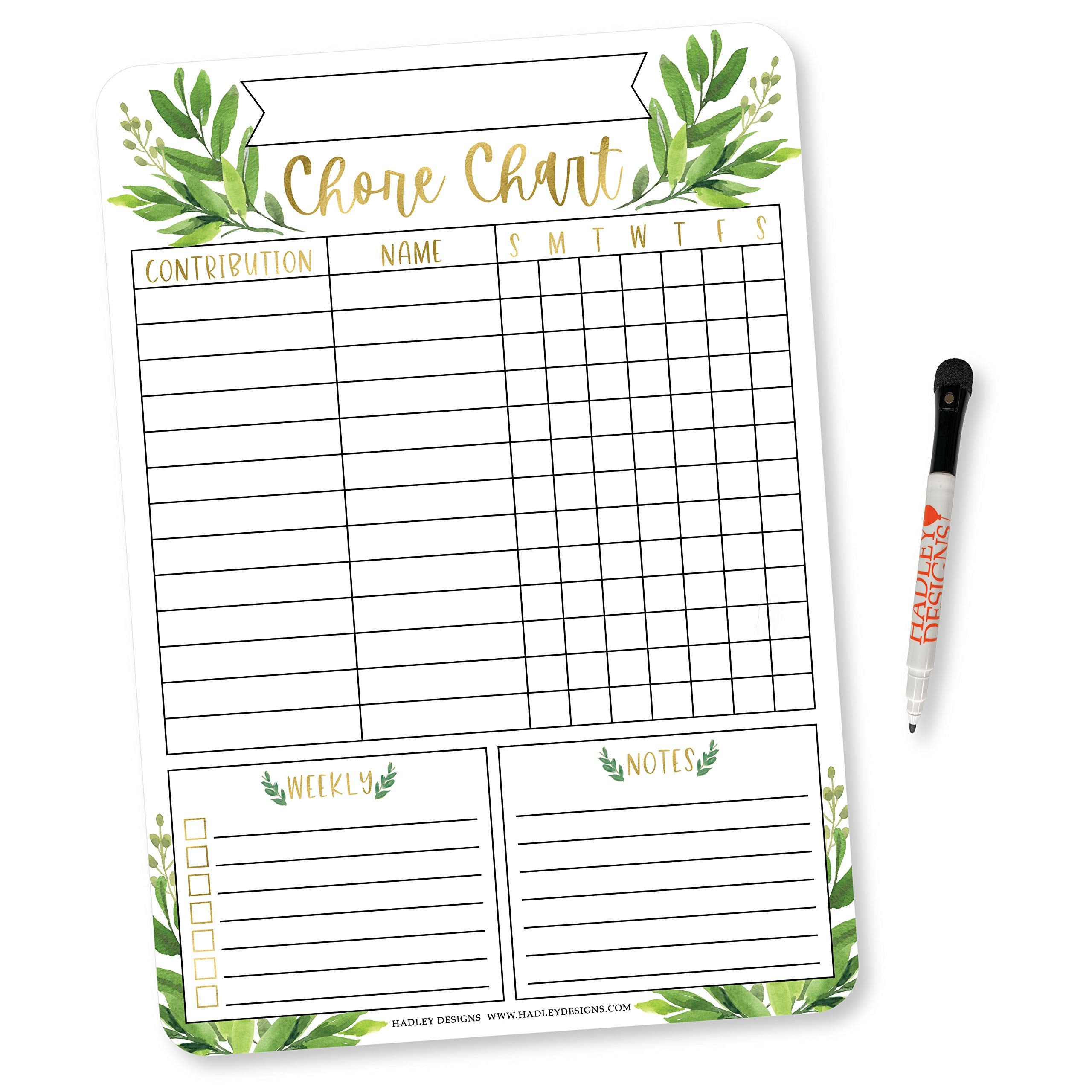 Hadley Designs Gold Greenery Family Chore Chart For Adults, Magnetic Reward Chart For Toddlers At Home, Boho Chore Reward Chart
