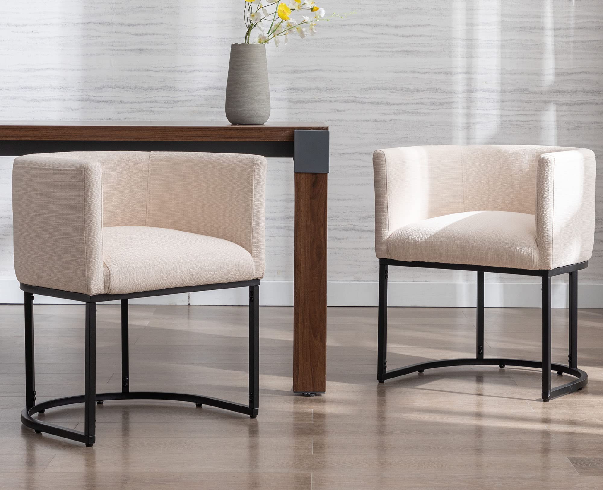 Vescasa Dining Chairs With Barrel Back, Modern Upholstered Padded Restaurant Chairs With Black Metal Frame For Kitchen, Dining R