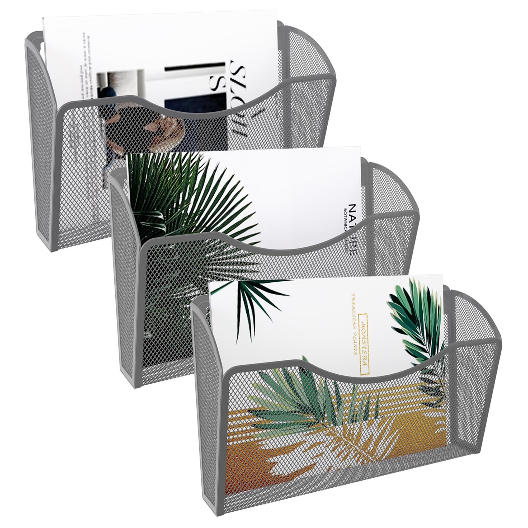 Easypag 3 Pack Mesh Wall File Organizer | Vertical Mounted Single Pocket Holder For A4/Letter Size Files - Rust-Proof Metal Orga