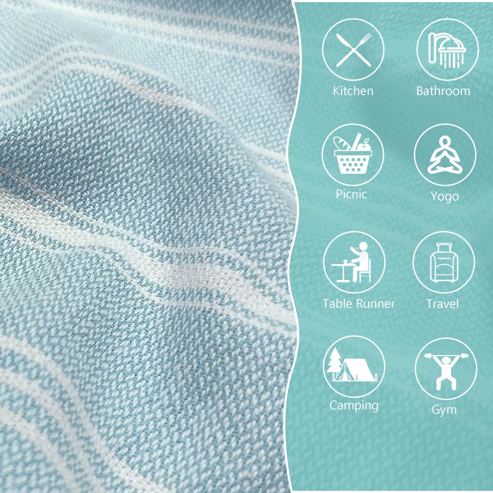 Cabanana Cotton Turkish Hand Towel - Set Of 2 | Boho Kitchen Tea Towels, 30 X 20 Inches Thin Decorative Bathroom Towel (Aqua)