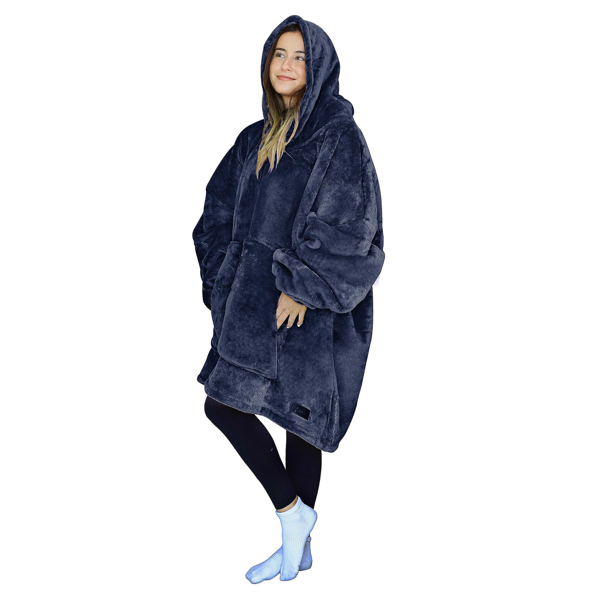 Tirrinia Navy Oversized Hoodie Blanket Sweatshirt Comfortable Sherpa Giant Wearable Blankets Gift For Adults Men Women Teenagers