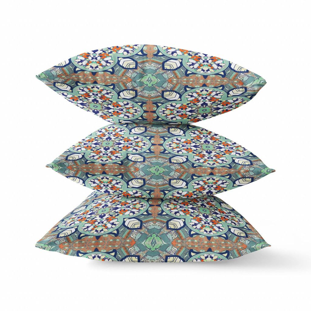 HomeRoots Green Muted Orange Green Orange Cloverleaf Boho Suede Throw Pillow