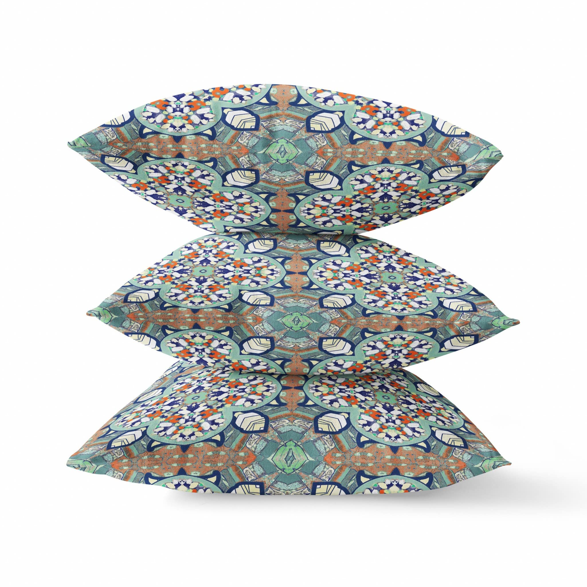 HomeRoots Green Muted Orange Green Orange Cloverleaf Boho Suede Throw Pillow