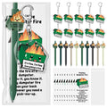 Sayglossy 10 Sets Dumpster Fire Pen Gifts for Coworker Positive Funny Pens Dumpster Fire Desk Accessories Acrylic Keychains Book