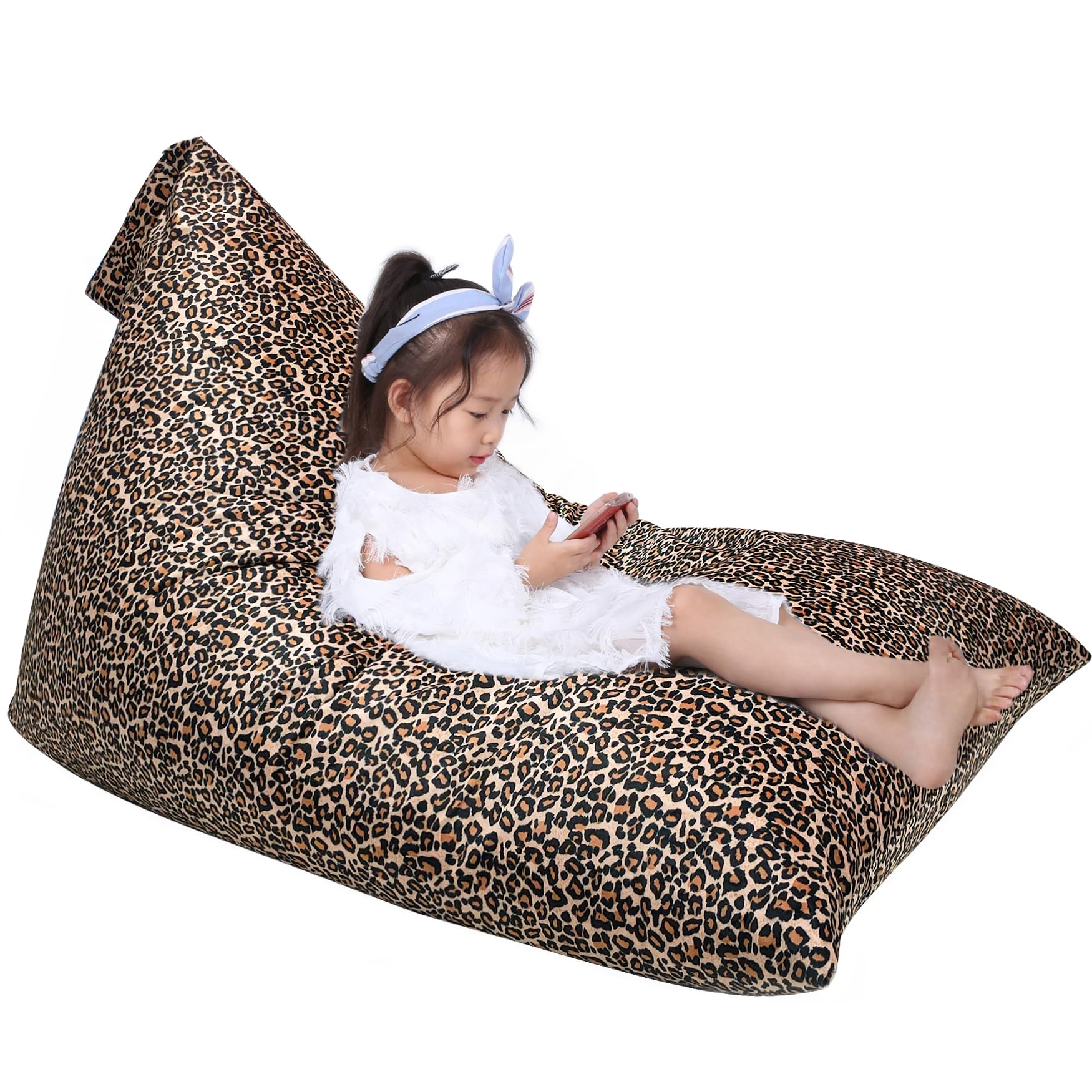 Jorbest Stuffed Animal Storage Bean Bag Chair Cover for Kids and Adults, Bean Bag Stuffed Animal Storage, Luxury Velvet Leopard 