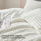 Bedsure Fluffy Comforter Set King Size - Super Soft Faux Fur Bed Set Cream White, Winter Warm Plush Fleece Bedding, 3 Pieces, 1 Shaggy Fuzzy King Comforter With 2 Pillowcases