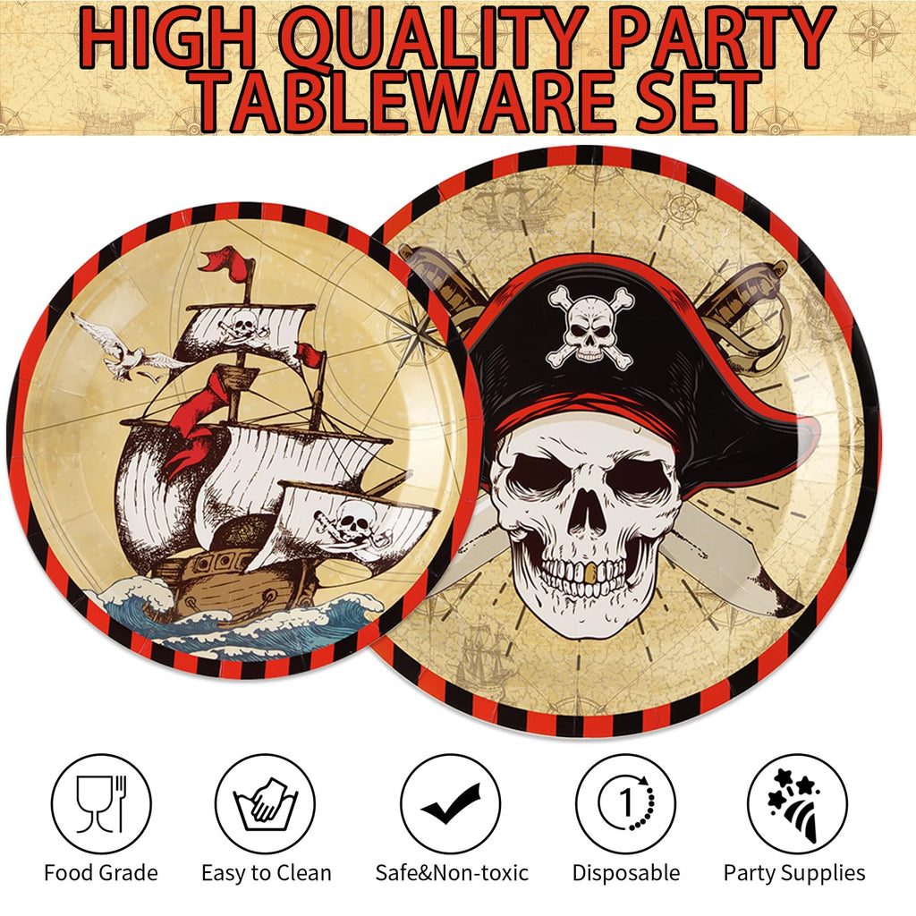 96 Pcs Pirate Party Supplies Tableware Set 350 Gsm Pirate Plates Napkins Forks For Adult Teen Children Birthday Party Pirate Par