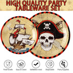 96 Pcs Pirate Party Supplies Tableware Set 350 Gsm Pirate Plates Napkins Forks For Adult Teen Children Birthday Party Pirate Par