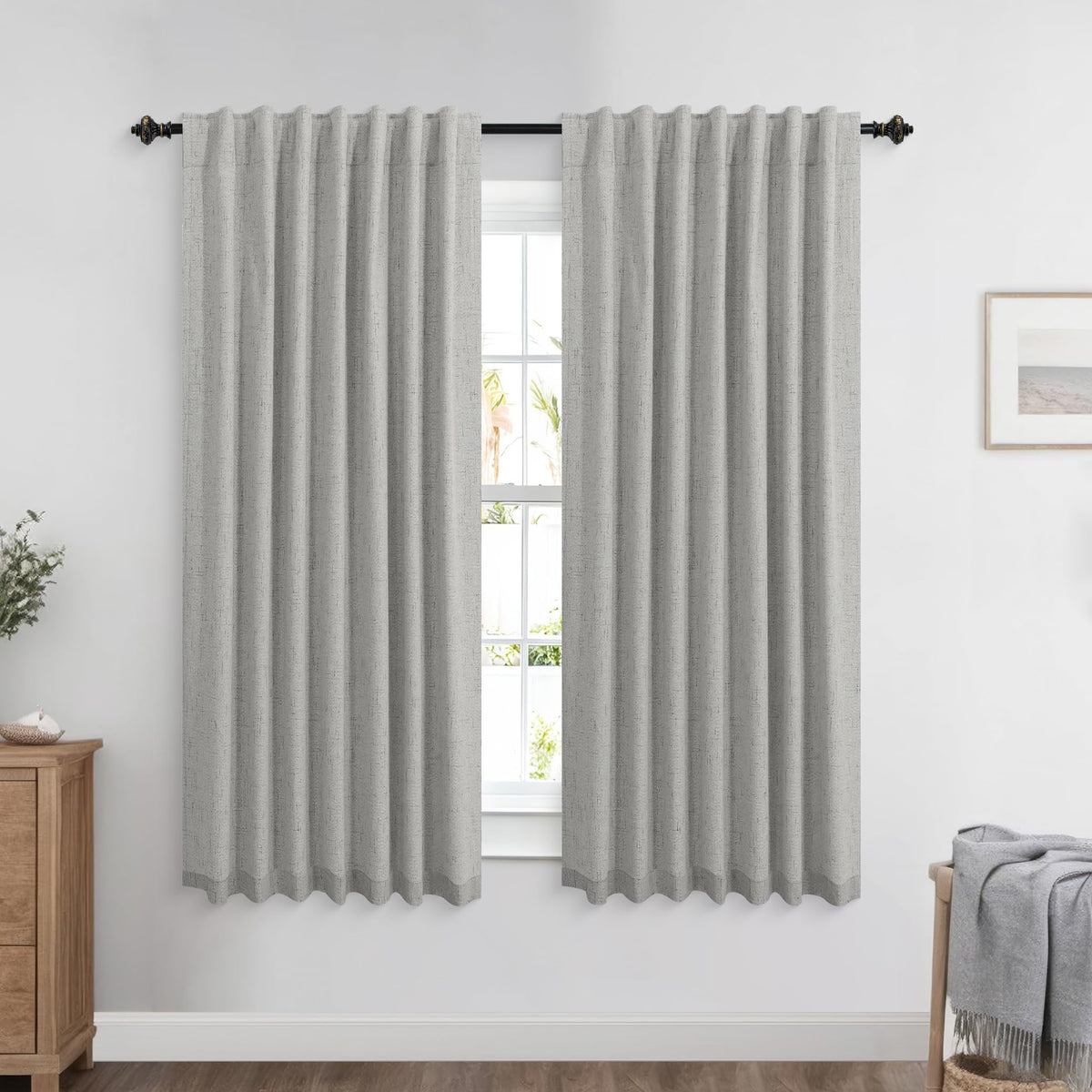 Koufall Light Grey Back Tab Linen Blackout Curtains 52 By 45 For Bedroom
