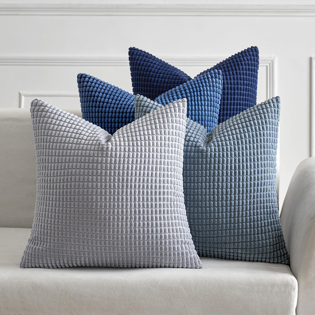 Miulee Blue Decorative Pillow Covers 20X20 Inch Set Of 4 Boho Western Farmhouse Throw Pillows Coastal Corduroy Couch Pillowcases