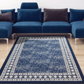 Antep Rugs Alfombras Modern Bordered 8x10 Non-Skid (Non-Slip) Low Profile Pile Rubber Backing Indoor Area Rugs (Navy Blue, 710 