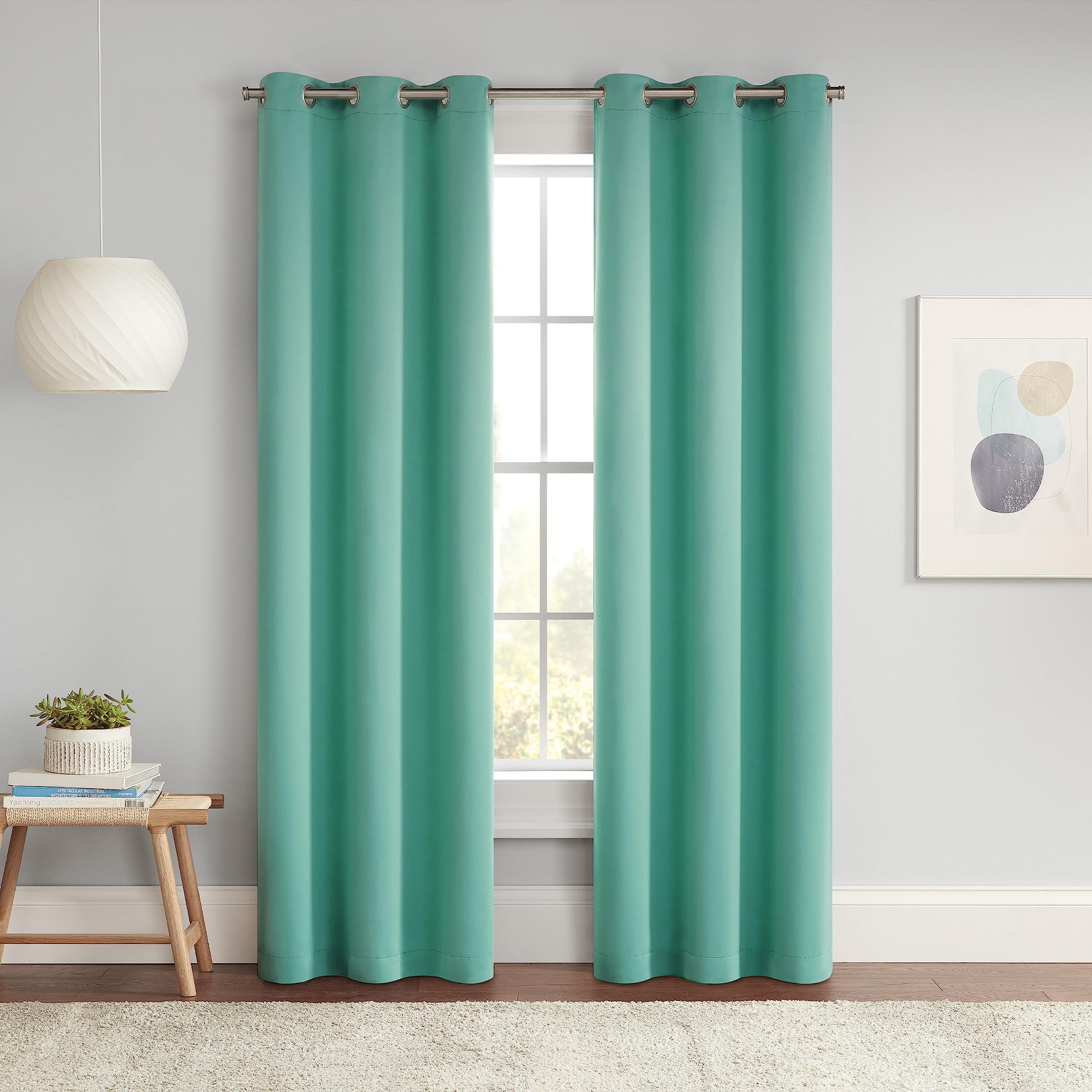 Eclipse Darrell Modern Blackout Thermal Grommet Window Curtains for Bedroom or Living Room (Single Panel), 37 in x 54 in, Mint