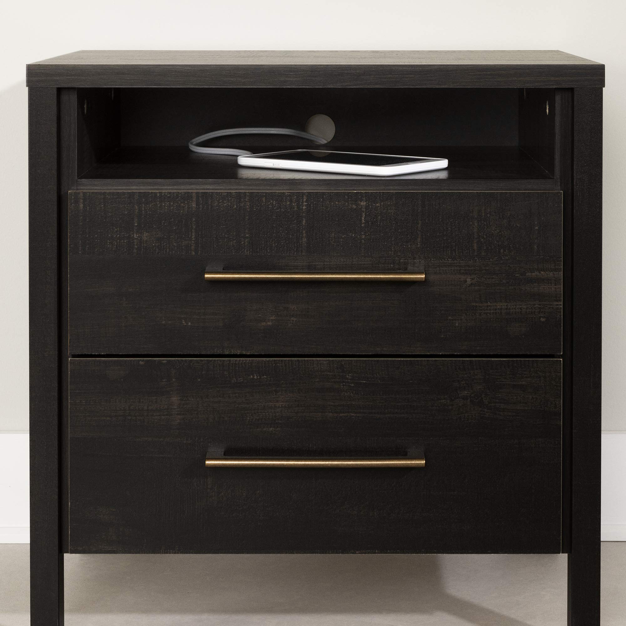 South Shore Gravity Nightstand, Rubbed Black