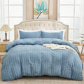 Avelom Grayish Blue Duvet Cover Full(80 X 90 Inches), 3 Pieces (1 Duvet Cover, 2 Pillow Cases),Seersucker Tripe Soft Washed Microfiber Textured Duvet Cover Set With Zipper Closure, Corner Ties