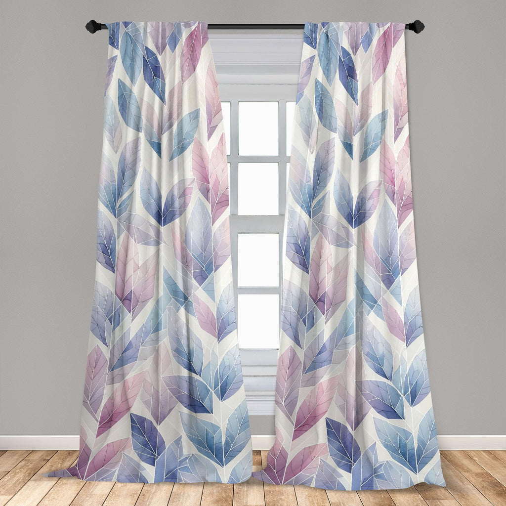 Ambesonne Leafy Art Window Curtains Pack Of 2, Futuristic Fractal Look Leaves With Geometric Details Dreamy Tones, Lightweight S
