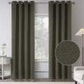 108 Inches Long Olive Green Textured Linen 100% Blackout Curtains For Villa Bedroom - 2 Panels Burlap Thermal Insulated Curtain