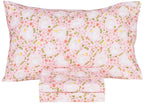 Scientific Sleep Pink Flower Rabbit Bunny 100% Cotton 3 Pcs Twin Bed Sheet Set Kids Toddler Teen, Flat Sheet & Fitted Sheet & Pi