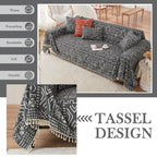 Handontime Black White Boho Sofa Cover Boho Geometric Couch Covers Tassel Farmhouse Dog Sofa Covers For Slipcover Aesthetic Couch Cushion Cover Couch Protector For Dogs Living Room Décor, 71' X150'