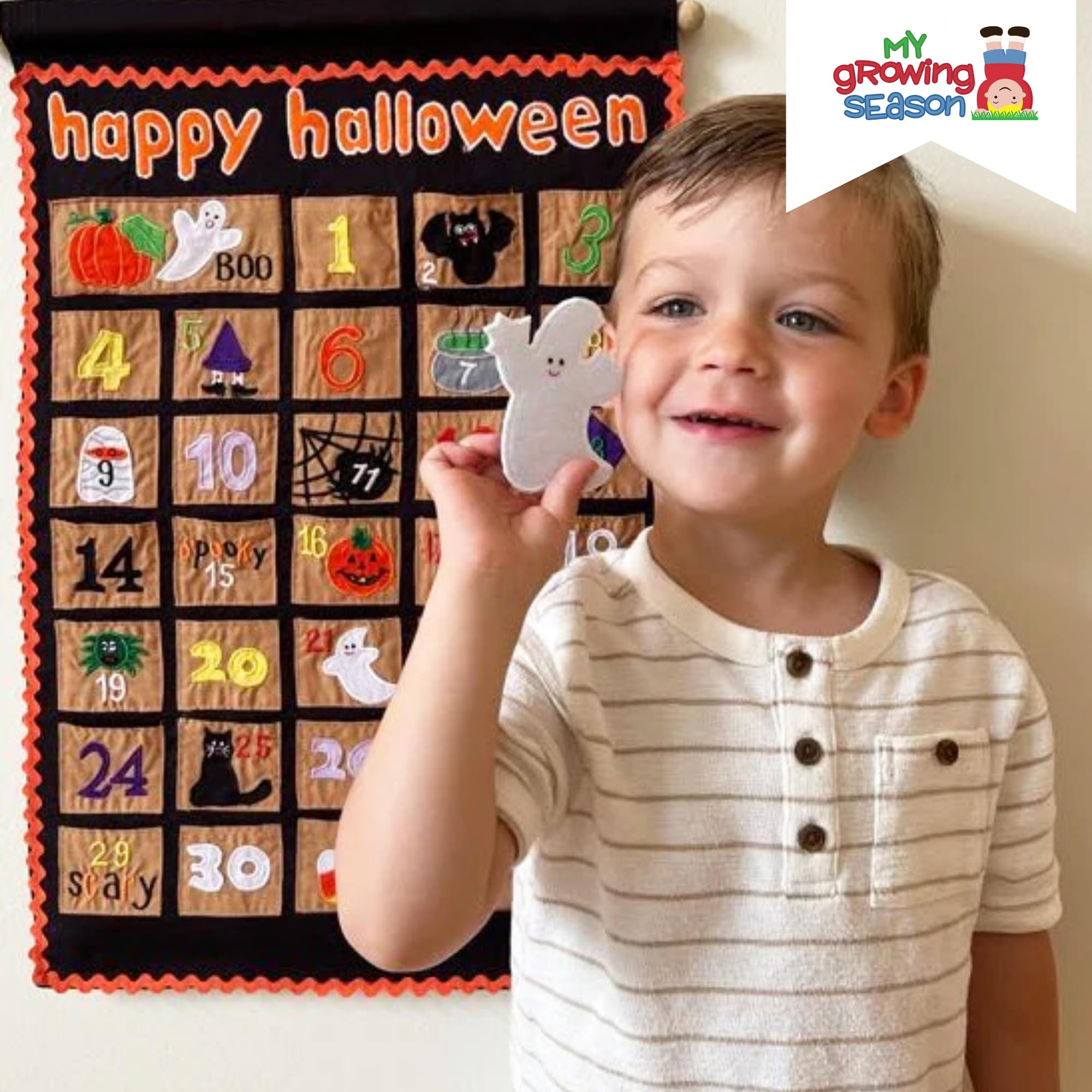 Happy Halloween Advent Countdown Calendar Decoration For Kids And Family By My Growing Season | Wall Hanging Fabric Decor With D