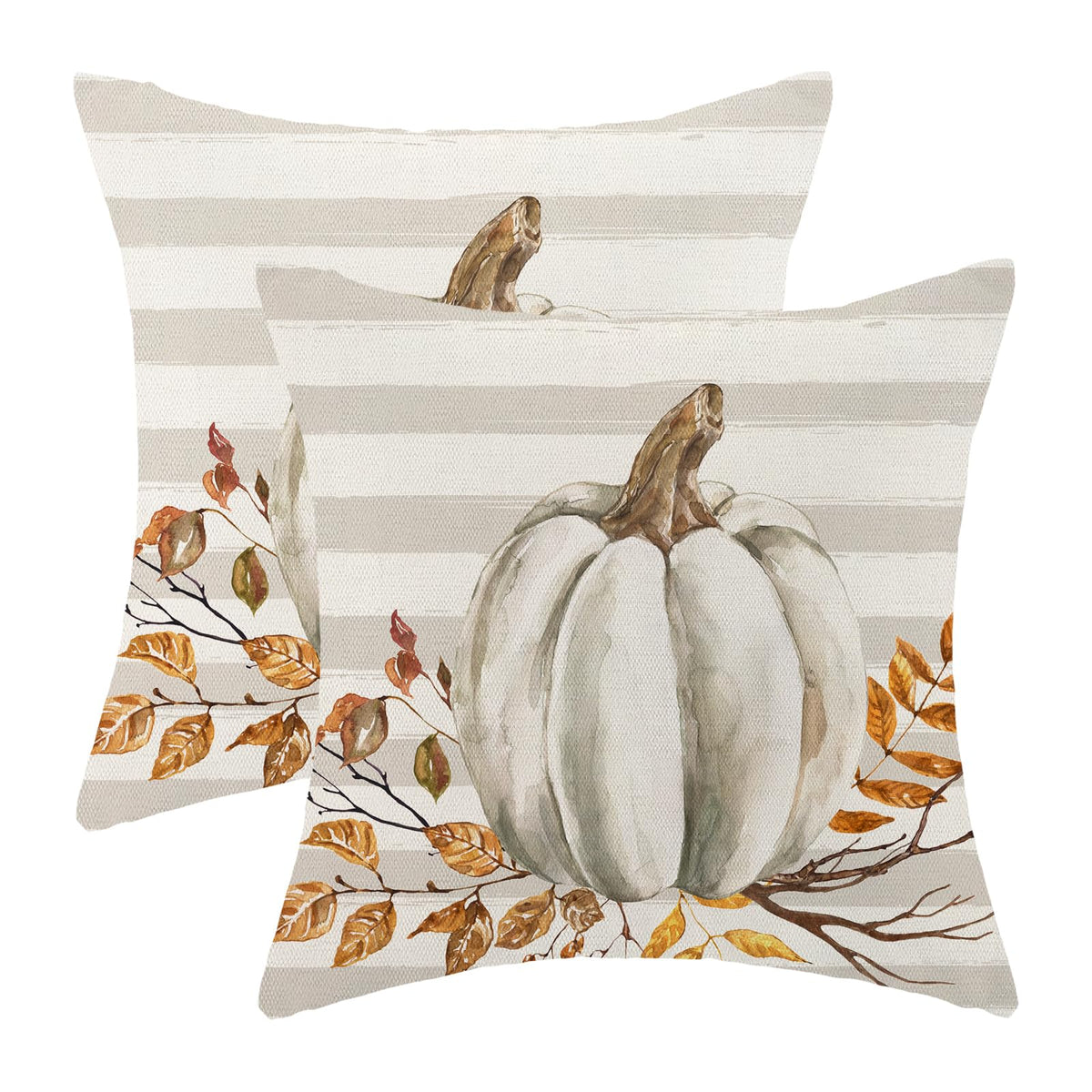 Gohdiwh Fall Pillow Covers 16X16 Set Of 2 Pumpkin Leaf Branch And Stripes Fall Decor Pillowcase Linen Autumn Thanksgiving Decora