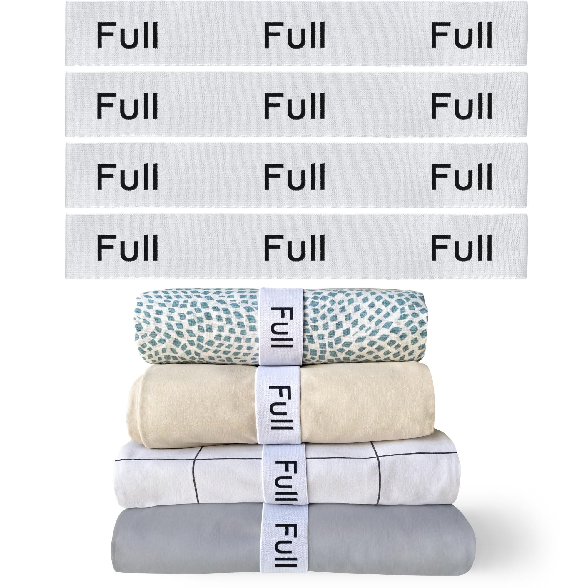 Niagara 4 Pack Bed Sheet Organizer And Storage Label Bands - Fully Elastic Stretchable Linen Closet Organizers And Storage - Bed