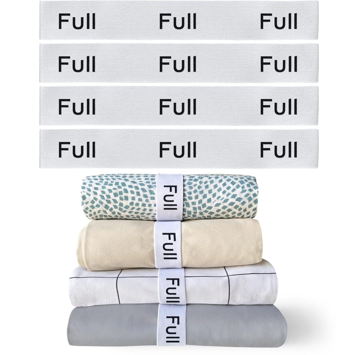 Niagara 4 Pack Bed Sheet Organizer And Storage Label Bands - Fully Elastic Stretchable Linen Closet Organizers And Storage - Bed