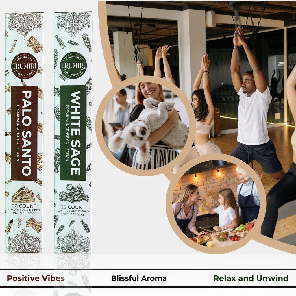 Trumiri Incense Sticks - Combo Pack Of 40 Insence-Sticks - 20 Palo Santo + 20 White Sage - Cleansing Insense - Insents - Incents