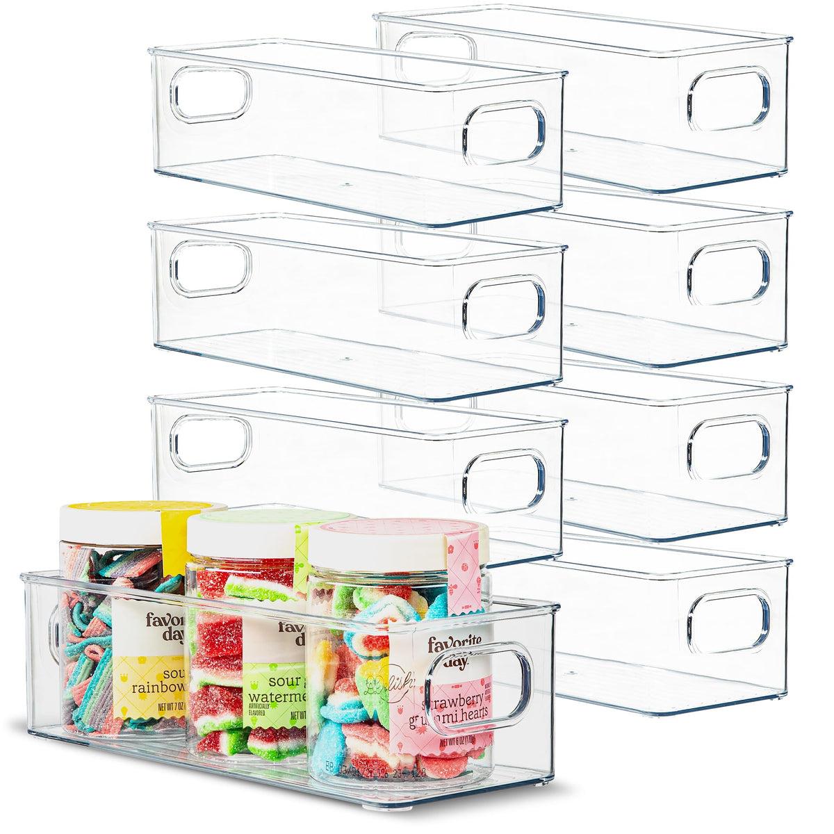 Plastic Food Storage 8 Pack Clear Container Bin With Handles For Organizing Kitchen, Pantry, Fridge, Freezer, Pantry,Bathroom. 1